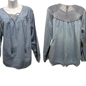 Faded Glory Denim Lace-Up Junior Top size L